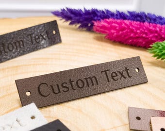 Aangepaste kledinglabels van kunstleer, gepersonaliseerde labels voor handgemaakte items, langwerpige rechthoek (2,16 x 0,47 inch)