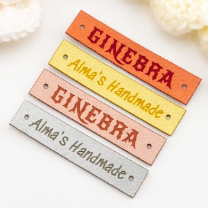 Slim Rectangle Faux Suede Labels: Personalized Sewing Tags for Knitting and Crochet (2.16 x 0.47 inch)