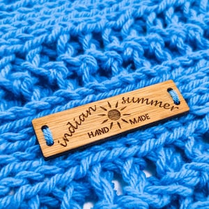 Rectangle Wooden Tags with Holes Engraved with Text or Logo, Custom Labels for Handmade Knitting, Vegan Label For Item Branding, Upcycled