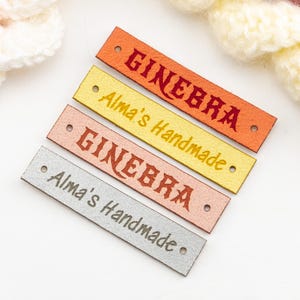 Etiquetas de costura personalizadas de gamuza sintética: etiquetas con logotipo para tejido de punto y ganchillo, rectángulo alargado (2,16 x 0,47 pulgadas).