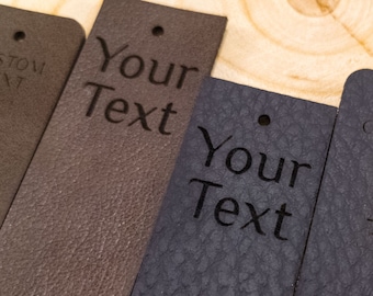 Vegan Leather Folding Tags with Holes, Personalized Center Fold Labels, Custom Sew On Tags