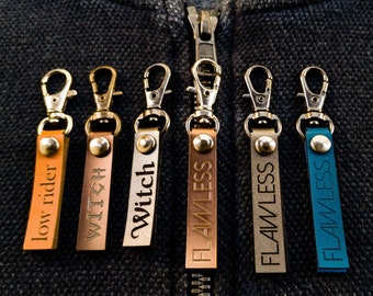 Set of 5 - Personalized Zipper Name Tag Charms with Snap Hook for School, mini bag, 28 color selection, Custom Tag for Gifts Handmade Items