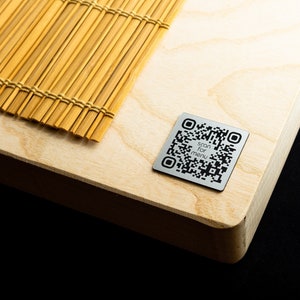 QR Code Sign - 1.5 inch, Custom Acrylic Tags with Brushed Silver Look, QR Code Labels for Business Links and Digital Menu