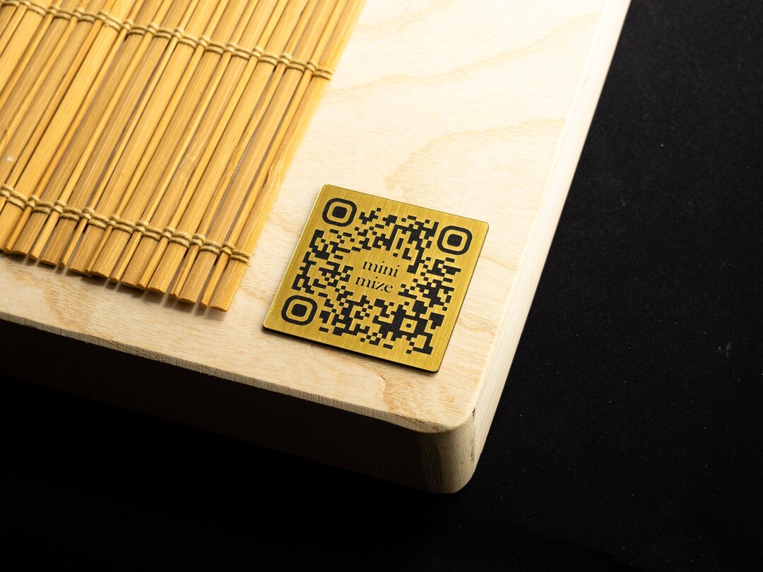 Tabletop QR Code Sticker Tags 2 50mm Square Set Brushed Metallic Gold