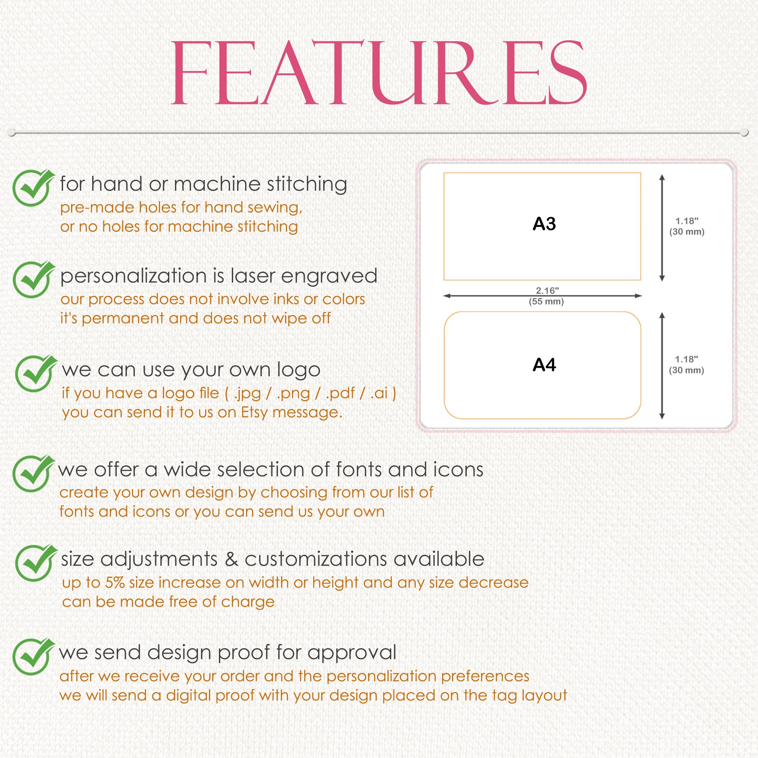 Aangepaste leren tags voor tassen: gepersonaliseerde branding - logolabels  voor handgemaakte producten (2,17 x 1,18 inch) - Etsy België, image size:2500x2500