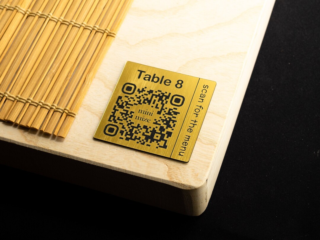 Custom Tabletop QR Code Menu Tags, 2.5 Inch 63mm Brushed Gold Metallic