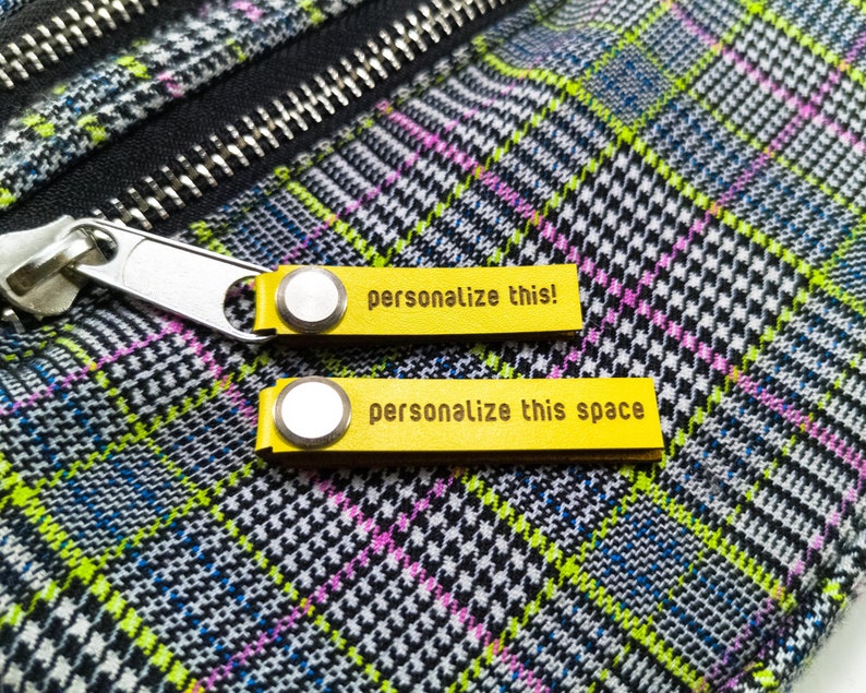 Personalized Zipper Tags for Large Zipper Pulls Set of 5 Custom Zipper Branding Tags for Handmade Hoodies Jackets Backpacks Bags Yellow