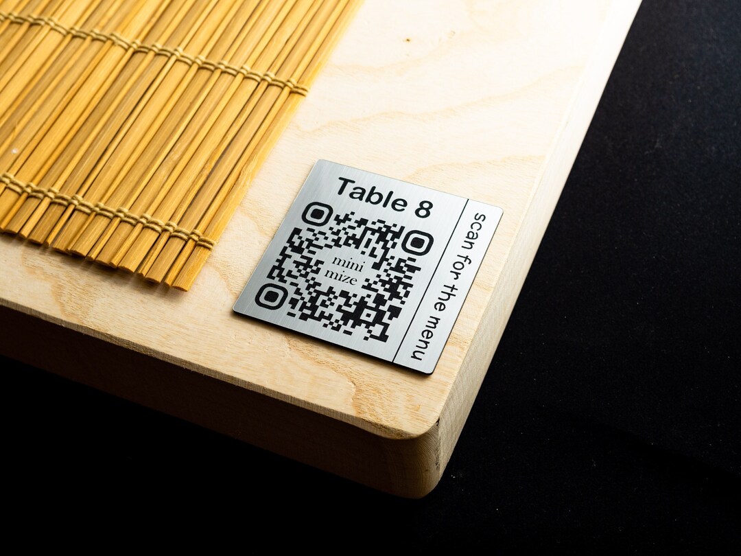 Custom Tabletop QR Code Menu Tags, 2.5 Inch 63mm Brushed Silver