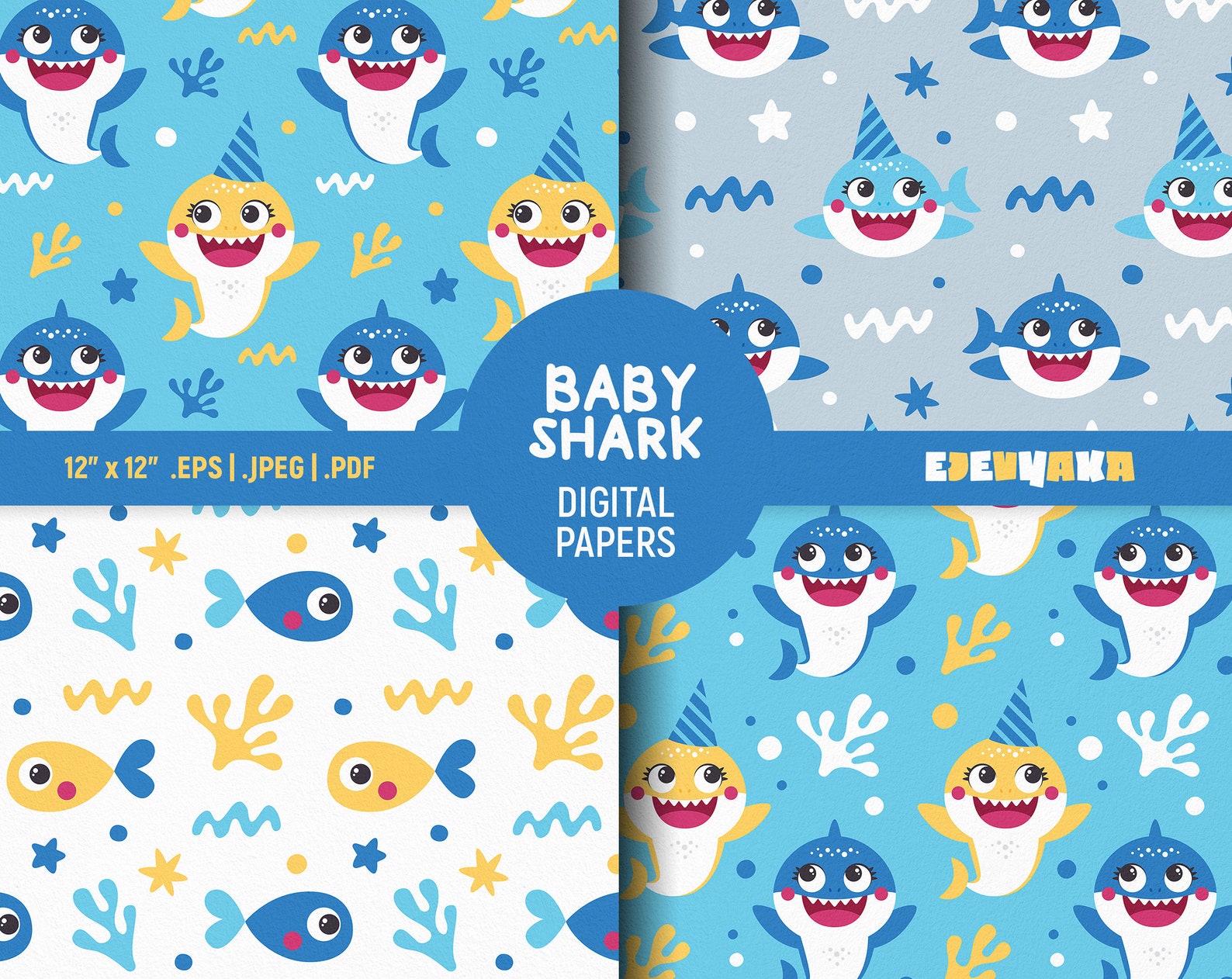 Baby Shark Digital Paper Baby Shark Birthday Digital Paper | Etsy