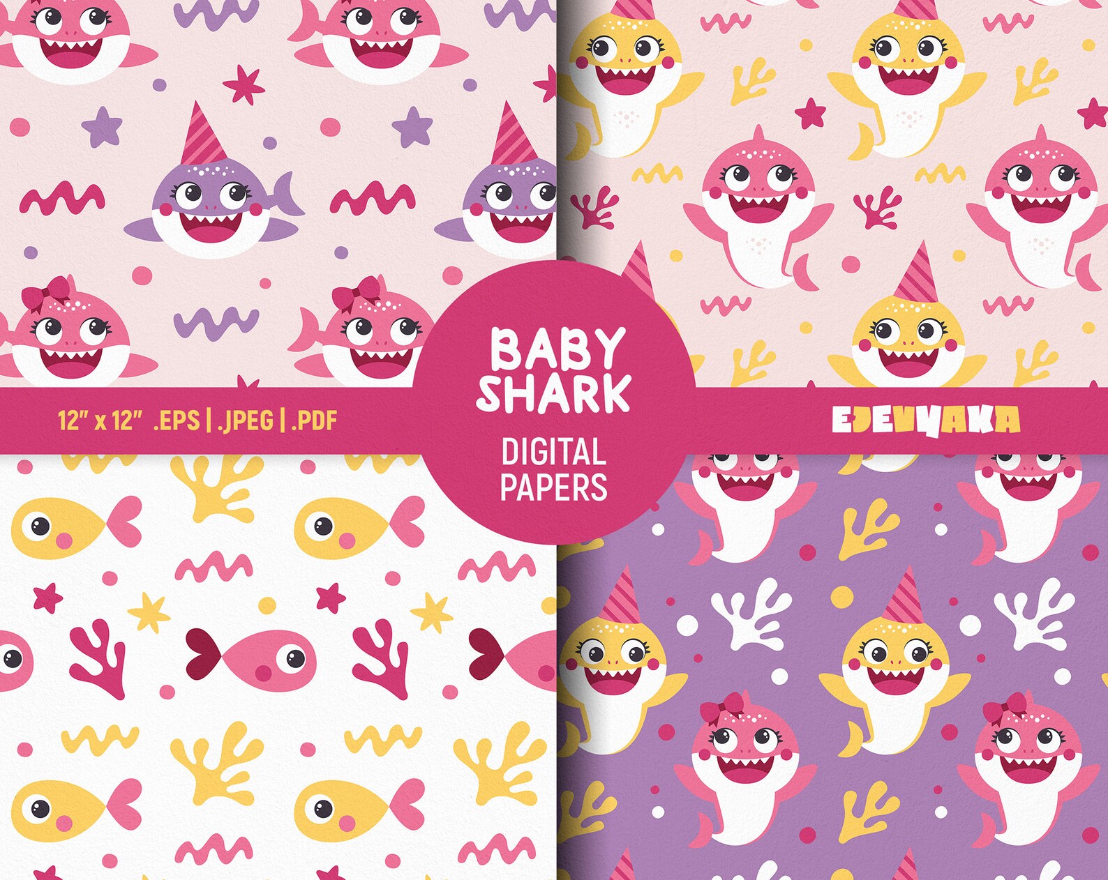 Baby Shark Digital Paper Baby Shark Birthday Digital Paper | Etsy