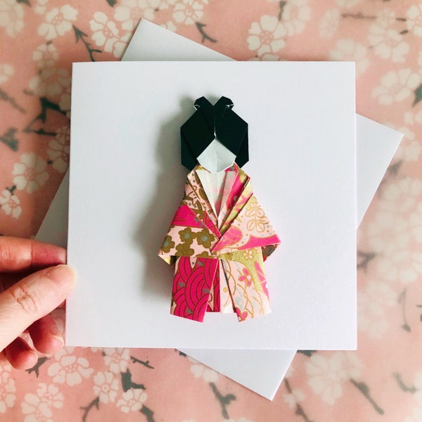 Origami Geisha Greeting Card, Japanese Kimono Doll Card, Origami Gift, Japanese Gift, Paper Anniversary Card, Origami Japanese Gift