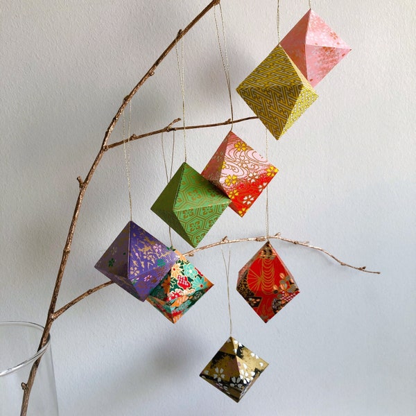 Set of Japanese Origami Ornaments - Eco-Friendly Christmas Decor