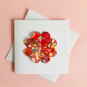 Carte de vœux de fleurs en origami, carte 3D de fleurs en papier, carte vierge en origami pour la fête des mères, anniversaire, amitié, merci, rétablissement bientôt