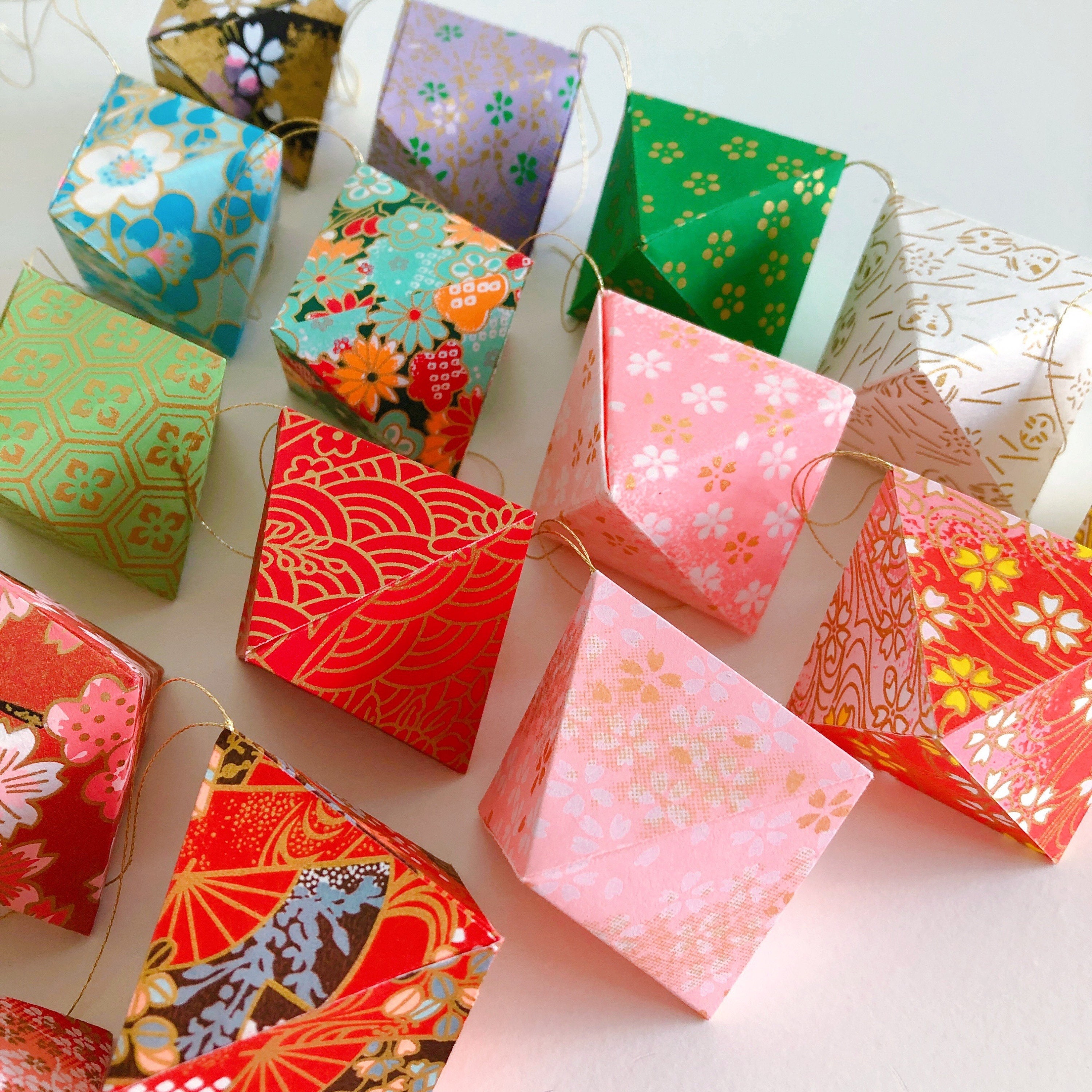 Japanese Chiyogami Paper Origami Ornament Set, Eco Christmas Decor