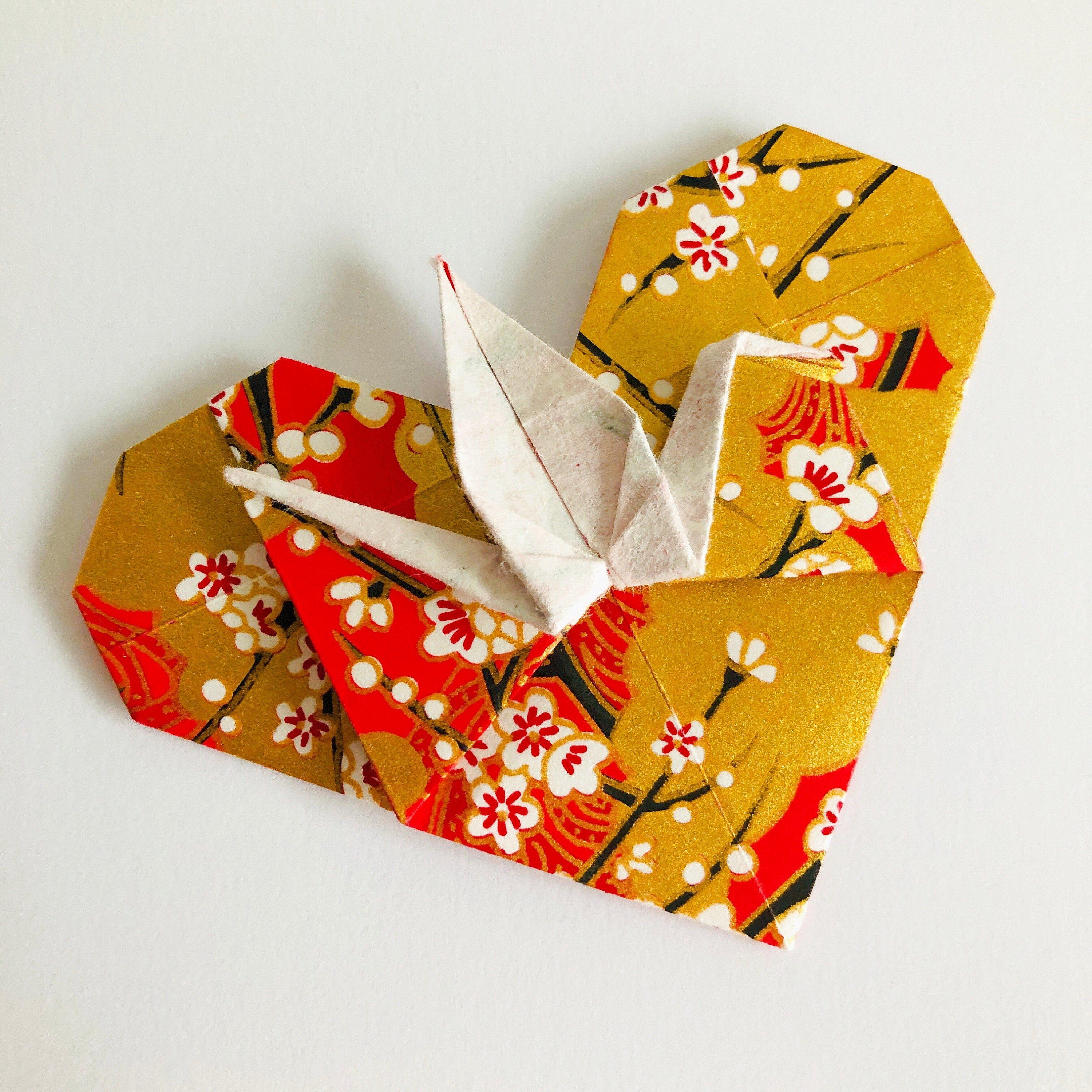 Red Origami Crane Heart Valentines Card Paper Heart Card for Etsy