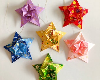 Set of Japanese Origami Stars Decor, Origami Paper Stars Party Decor, Origami Christmas Star decor, Eco Christmas Decor