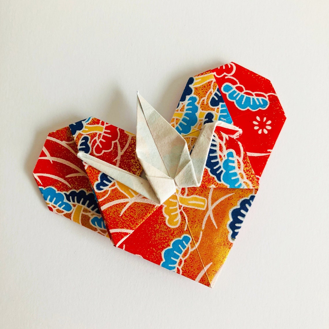Red Origami Crane Heart Valentines Card Paper Heart Card for Etsy