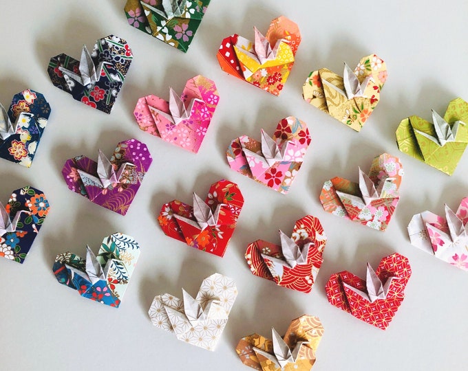 Origami Crane Hearts, Japanese Lockdown Gift, Virtual Hug Gift, Pocket Hug Gift, Miss You Gift, Origami Heart Decorations, Wedding Decor