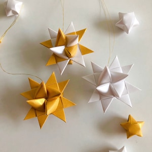 Froebel-sterrenset, parelmoer papieren kerstornament, Moravische ster