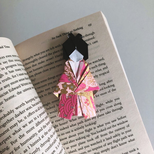 Origami Geisha Bookmark, Japanese Kimono Paper Doll, Book Lover Gift