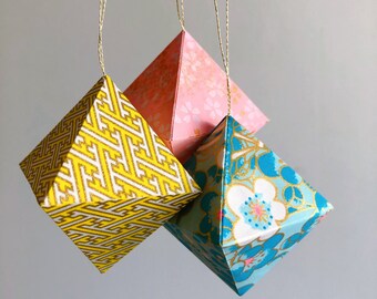 Japanese Origami Ornament Set of 3, 5, 7 and 10 Paper Christmas Decor, Origami Decor, Eco Christmas Tree Decor, Plastic Alternative Decor