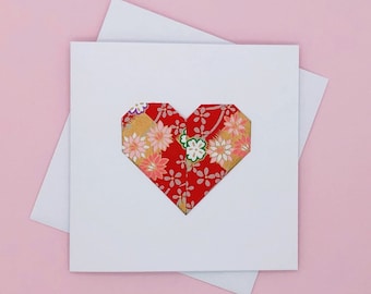 Origami Heart Valentine Card, Handmade Japanese Paper