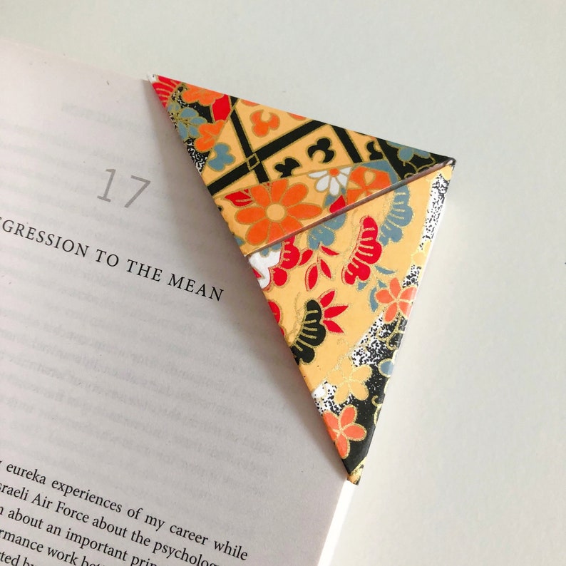 Yellow Origami Book Corner, Origami Bookmark, Book Lover Gift, Teacher Gift, Mothers Day Gift, Birthday Gift, Bookworm Gift, Origami Gift image 1