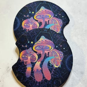 Car Coasters, eyes,mushroom,purple, Cute Car Accessories, Car Gift, Birthday Gift , Cup Holder Coasters, car decor