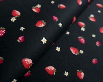 Tela de algodón con estampado de fresas, cortada a medida, elástica, para camisas, 58" de ancho.