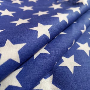 Royal Blue Star Print Poly Cotton Fabric 58" By The Yard One Inch White Star Spangld Patriotic cotton blend | Tela Poly algodon azul blanco