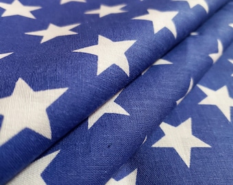 Royal Blue Star Print Poly Cotton Fabric 58" By The Yard One Inch White Star Spangld Patriotic cotton blend | Tela Poly algodon azul blanco