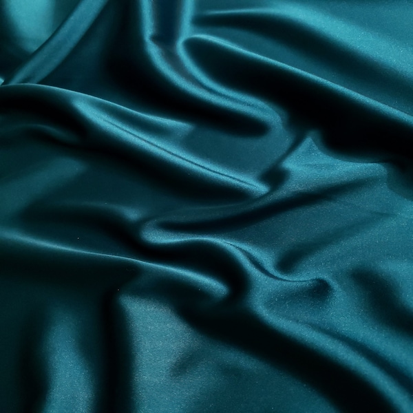High End Green Teal Stretch Soft Sheen Charmeuse Satin Fabric 58" By The Yard