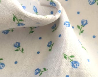 Printed Flannel Fabric Small Blue Dainty Flowers and Dots on White 44" wide Fabric By the Yard for No Sew Projects, Home Decor and Crafting