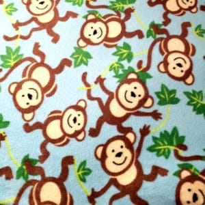Playful Jungle Monkeys Print Fleece Fabric 60" By The Yard Cozy and Soft Fabric For no sew blankets