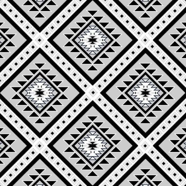 White Gray Black Diamond Pattern Boho Tribal Print Fleece Fabric BTY 60" Wide DIY No Sew Projects | Pilling Resistant, Cozy and Soft Fabric