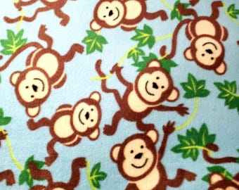 Playful Jungle Monkeys Print Fleece Fabric 60" By The Yard Cozy and Soft Fabric For no sew blankets