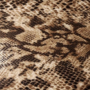 Snakeskin Snake Print Fabric by the yard Brown Tan Beige Glossy on White Stretch Spandex Serpent Python Reptile for Sewing Costume and Decor