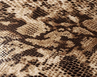 Snakeskin Snake Print Fabric by the yard Brown Tan Beige Glossy on White Stretch Spandex Serpent Python Reptile for Sewing Costume and Decor