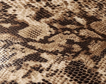 Snakeskin Snake Print Fabric by the yard Brown Tan Beige Glossy on White Stretch Spandex Serpent Python Reptile for Sewing Costume and Decor