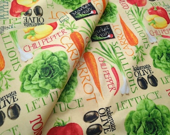 Market Fresh Veggies Menu Print Cotton Fabric By Yard Increments 44"x36" Farmers Market Fabric for DIY Sewing Projects 100% Cotton
