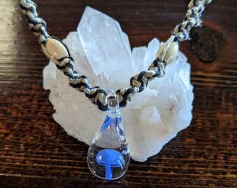 Hemp necklace Red mushroom glass teardrop pendant with red glass beads on natural hemp necklace hippie boho trippy shroom