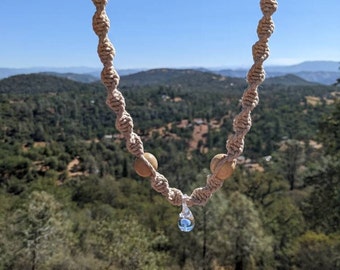 Large Custom Handmade Hemp necklace. Mushroom glass pendant hemp necklace hippie boho trippy. Gift. Magic mushroom