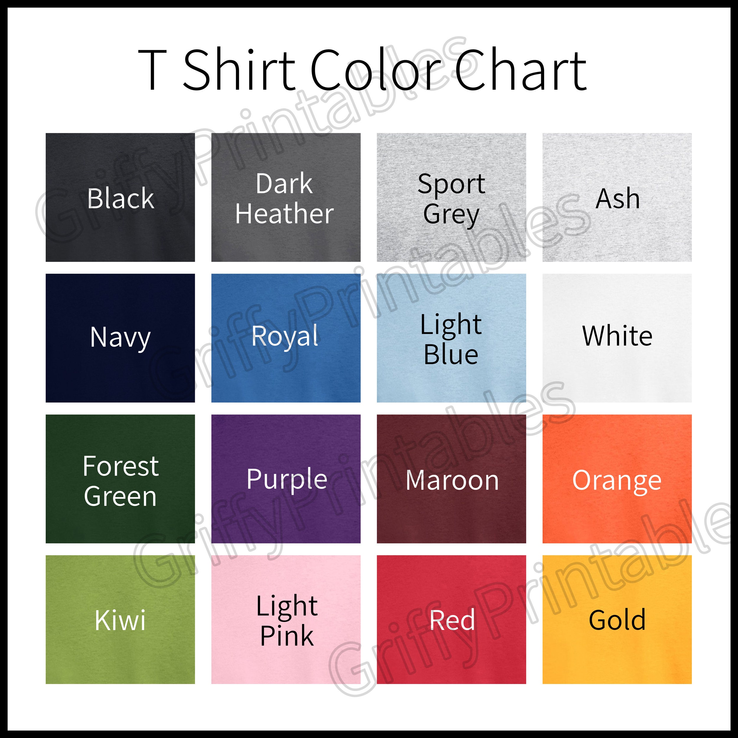 Gildan 5000 T Shirt Color Chart for 