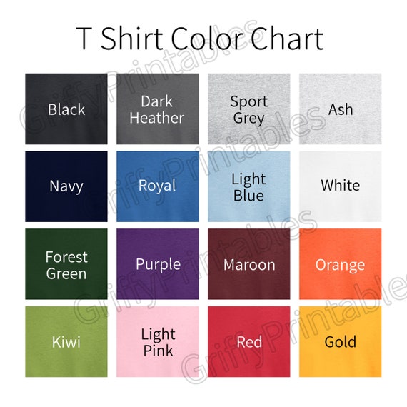 Gildan 5000 T Shirt Color Chart for 