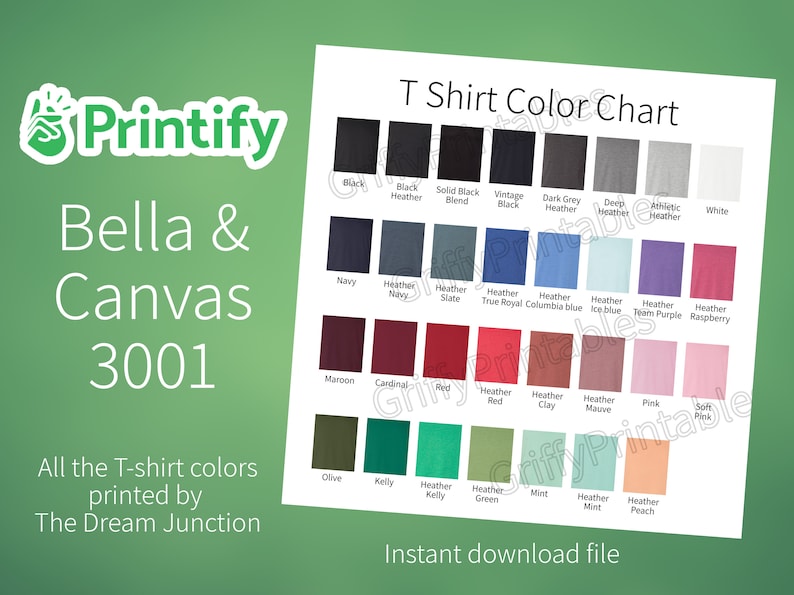 Download Bella & canvas 3001 t shirt color chart for print on demand | Etsy