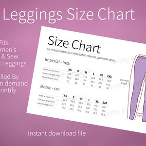 Printfy's High Waisted Yoga Leggings Size Chart, Size Chart for Printify's  Women's Cut Sew Casual Leggings, High Waisted Leggings Size Chart 