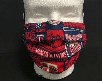 MN Twins, Minnesota Twins Block, Face Mask, 100% Cotton, Washable, Nose Guard, Pocket Filter