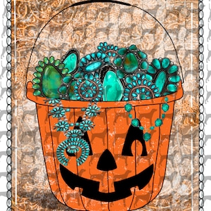 Turkoois gevulde Halloween jack-o-lantern emmer DIGITALE download Png