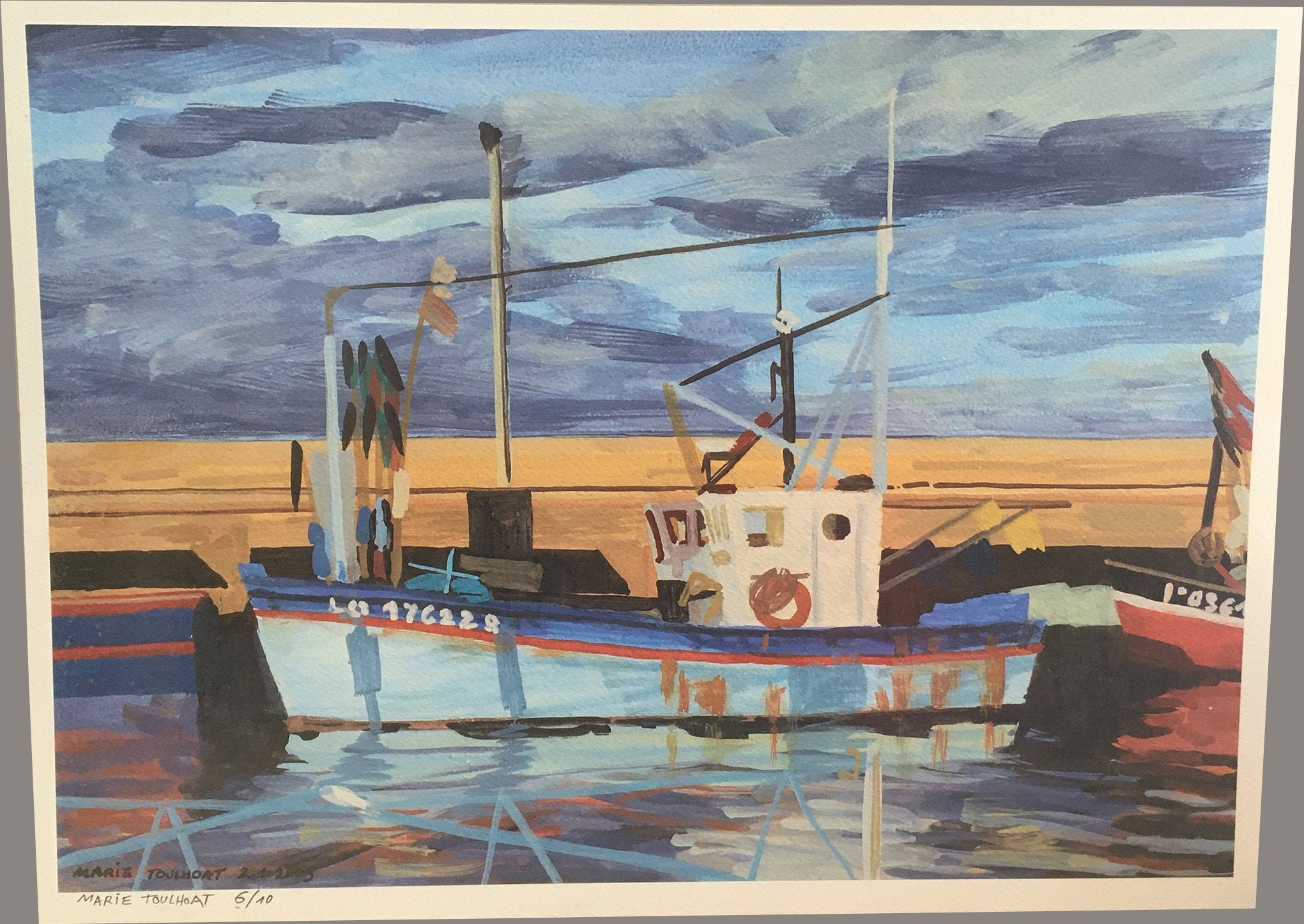 Digigraphie ®, Bateau de Pêche Bleu, Tirage à 10 Exemplaire, 6/10. 31 cm X 42 cm