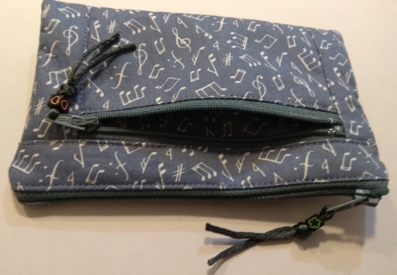 Clutch Wallet,Small Pouch,Shade of Blue with white Music Notes Double Zipper Pouch.Coin Purse,Purse Organizer,Zipper Pouch,Gift Ideas